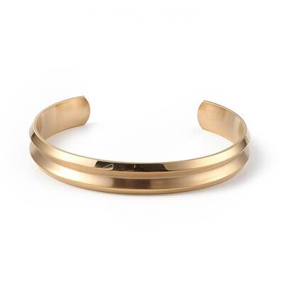 Ion Plating(IP) 304 Stainless Steel Grooved Open Cuff Bangle for Women