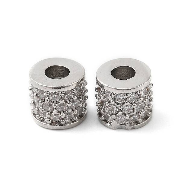 Brass Micro Pave Clear Cubic Zirconia Beads