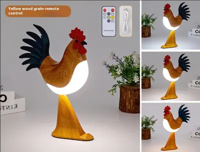 Creative USB Charging Rooster Decoration Table Lamp Home Decor | Color: Yellow Wood Grain