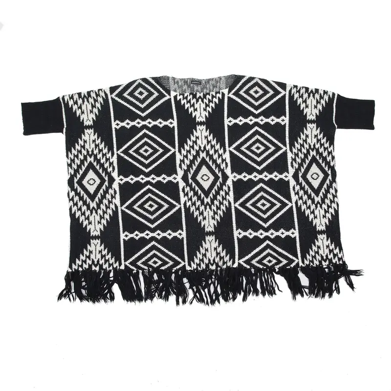 MOTIVI Western Patterned Jumper White 90s Crazy Pattern Chunky Knit Short Sleeve Womens L