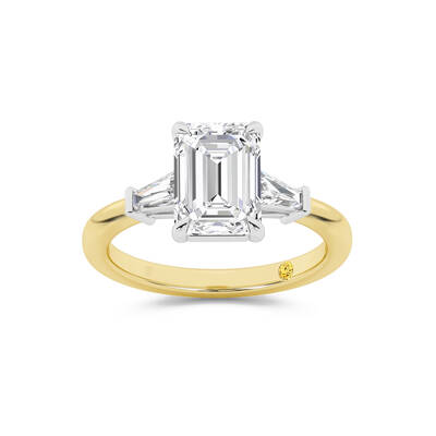 Valentina Tapered Baguette Lab Grown Three Stone Emerald Cut Diamond Engagement Ring |14K Yellow Gold 3 3/4 CT. TW.