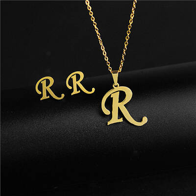 Golden Stainless Steel Initial Letter Jewelry Set