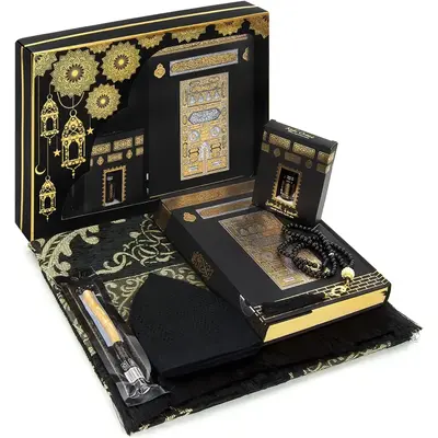 Ihvan Online Prayer Gift Box for Hajj and Umrah, Muslim Prayer Rug, Islamic Mat, Beads Tesbih, Holy Quran, Miswak, Muslim Kuf...