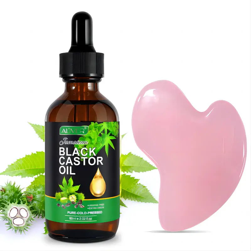 【Skincare Oil】Aliver Body Care Jamaican Black Castor Oil (60ml), with Gua Sha or Castor Oil Pack Set. Comfort Cosmetic Co...