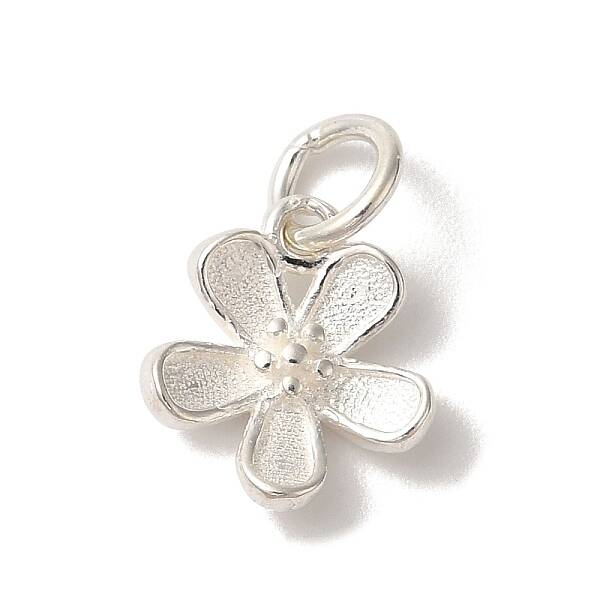 925 Sterling Silver 5-Petal Flower Charms with Jump Rings