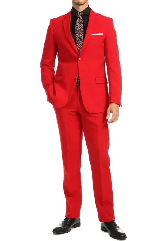Red Poplin Suit for Men - Modern Fit with Two Buttons