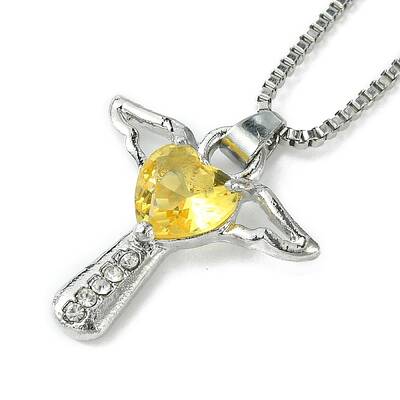 Cubic Zirconia Fairy with Heart Pendant Necklace with Box Chains