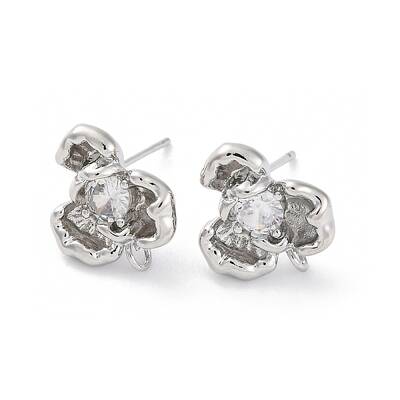 Brass Micro Pave Clear Cubic Zirconia Stud Earrings Finding