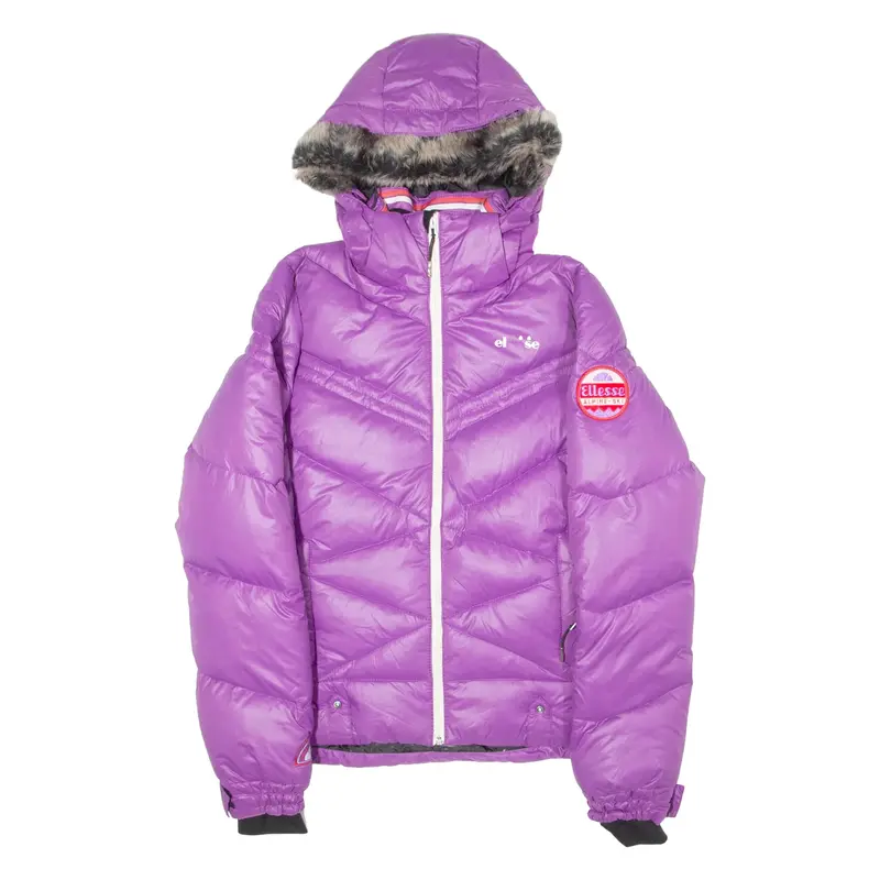 ELLESSE Alpine-Ski Womens Puffer Jacket Purple Hooded UK 12