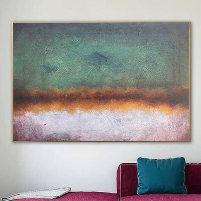 Large Original Abstract Landscape Paintings on Canvas Textured Minimalist Paintings In Green, Beige And Gold Colors Oil Paint...