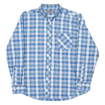 BEN SHERMAN Mens Shirt Blue Check Long Sleeve 2XL