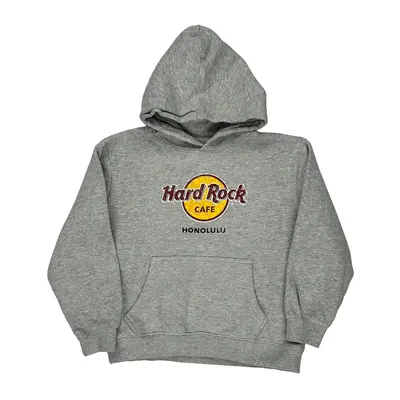 Age 7-8 Hard Rock Cafe Graphic Hoodie - Medium Grey Cotton Blend