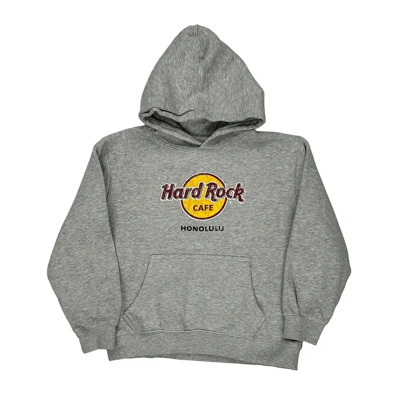 Age 7-8 Hard Rock Cafe Graphic Hoodie - Medium Grey Cotton Blend