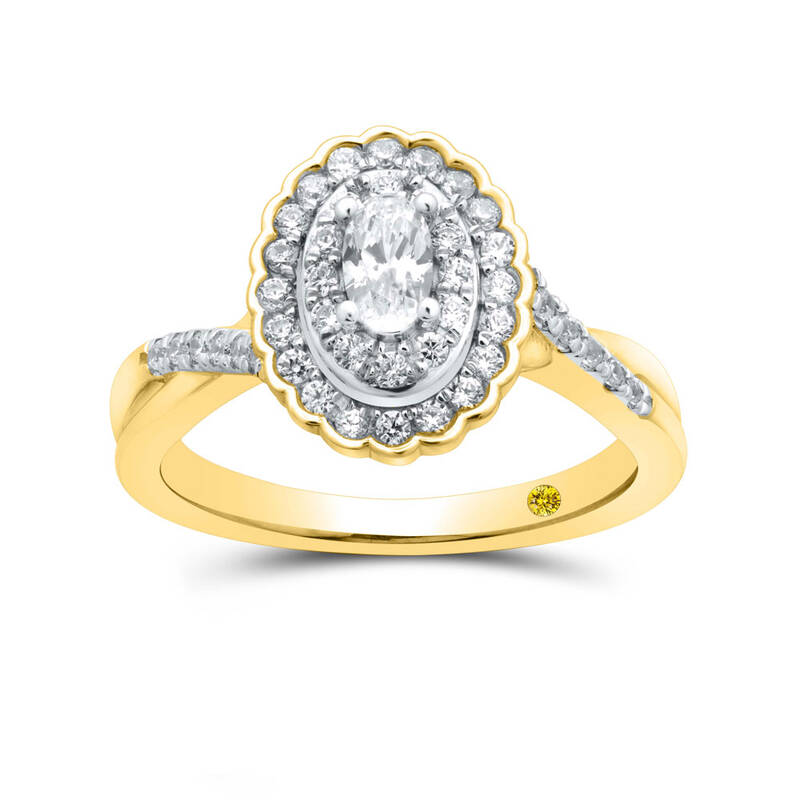 Floral Framed Lab Grown Oval Diamond Engagement Ring | 14K Yellow Gold 3/4 CT. TW.