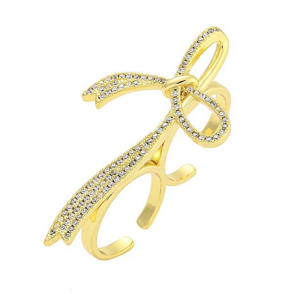 Bowknot Brass Micro Pave Clear Cubic Zirconia Cuff Finger Rings