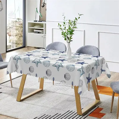 Starfish Scallop Pattern White Rectangle Tablecloth - Aperturee