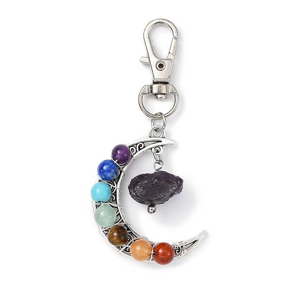 Wire Wrapped Chakra Synthetic & Natural Mixed Stone & Alloy Moon Pendant Decorations