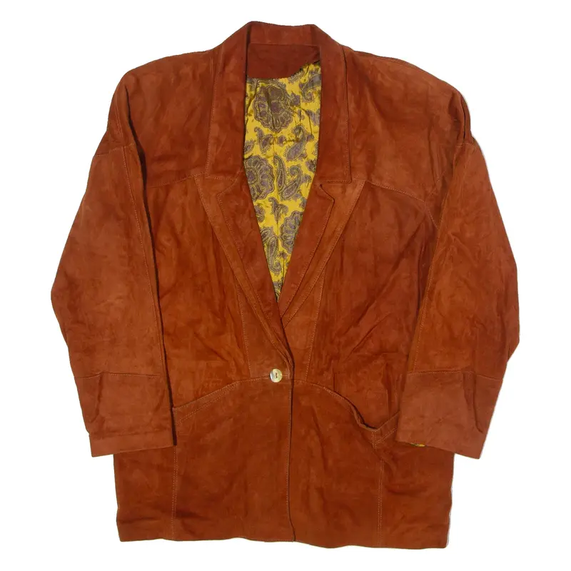 Womens Blazer Jacket Orange Leather Suede 90s UK 16