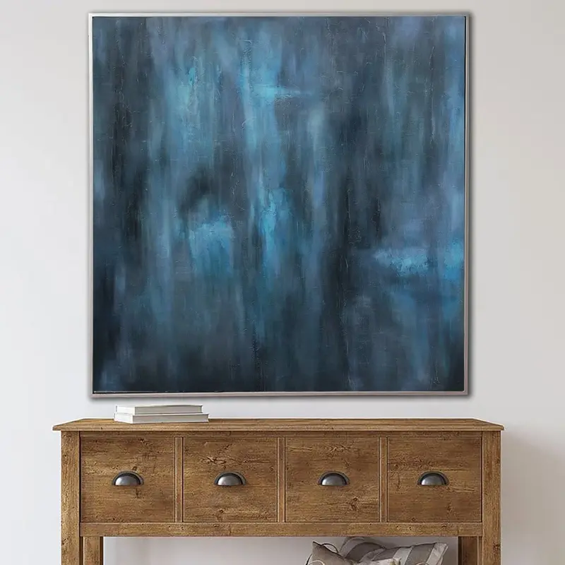 Large Abstract Blue Paintings On Canvas Minimalist Deep Blue Art 60x60" Custom Painting Navy Blue Art Monochrome Paintin...
