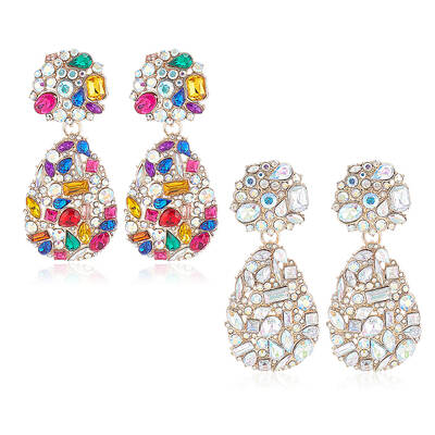 2 Pairs 2 Colors Rhinestone Teardrop Dangle Stud Earrings