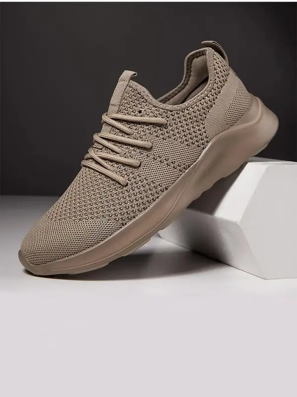 Men's Solid Color Mesh Breathable Lightweight Sneakers, Casual Comfortable Sports Running Shoes, Male All-match Round Toe Sho...