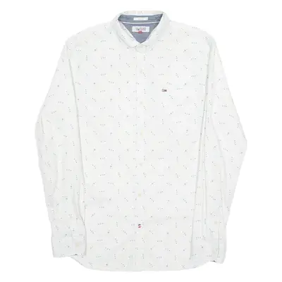 TOMMY HILFIGER Slim Fit Mens Shirt White Spotted Long Sleeve M