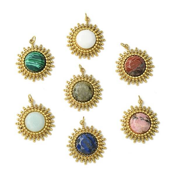 Ion Plating(IP) 304 Stainless Steel Pave Faceted Natural & Synthetic Mixed Gemstone Pendants