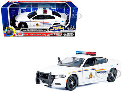 2023 Dodge Charger Pursuit Police Car Royal Canadian Mounted Police (RCMP) White with Flashing Light Bar and Front and Rear...
