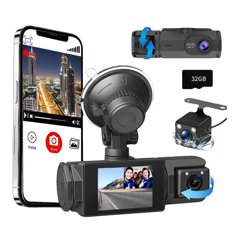 Car DVR, 1080P Car DVR with 32GB Memory Card & Rear Camera, WiFi Connection & APP Control Night-Vision Sensor Video Dashcam f...