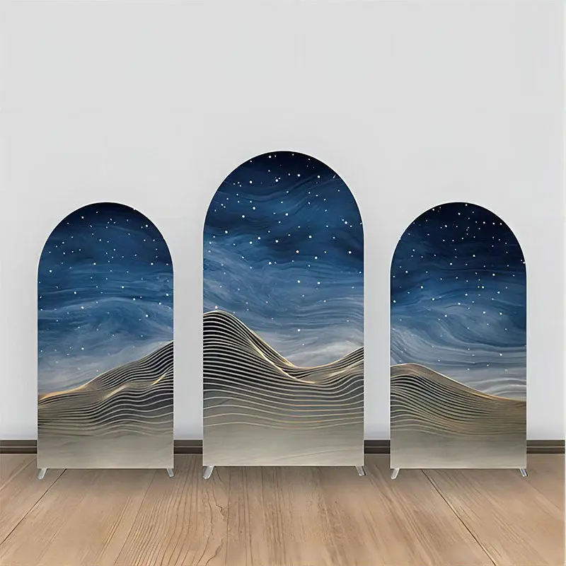 Blue Gold Sky Night Dune Marble Arch Backdrop Kit - Aperturee
