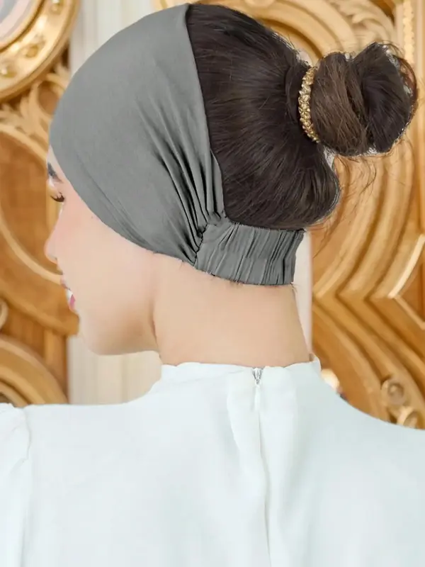 Women's Solid Color Muslim Instant Hijab, Wide Edge Scarf Cap for Daily Sports, All Seasons Woven Fabric Headwear