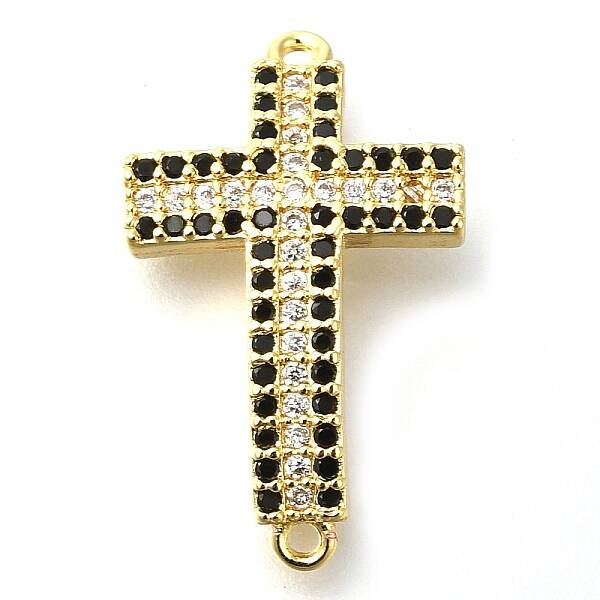 Brass Pave Black & Clear Cubic Zirconia Connector Charms