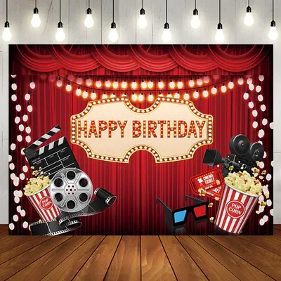Aperturee Red Curtain Popcorn Movie Night Birthday Backdrop