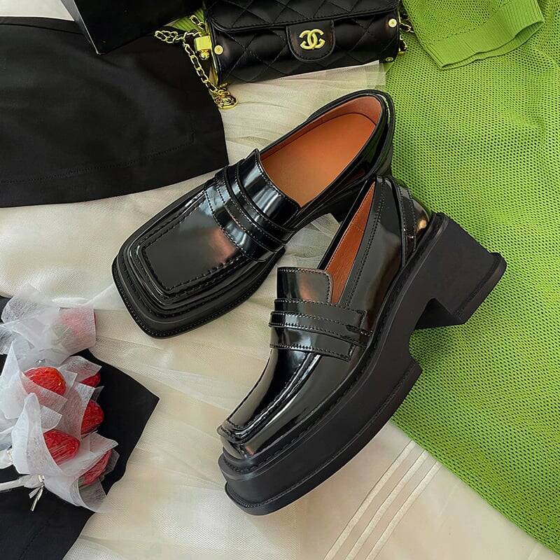 CHIKO Dezba Square Toe Block Heels Loafers Shoes