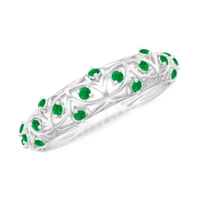 10K White Gold 0.4 CT.T.W. Round Cut Emerald Prong Setting Filigree Band