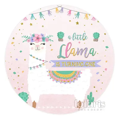 Aperturee A Little Llama Is Turning One Birthday Round Backdrop | Happy Birthday Backdrop | Birthday Curtain Backdrop | Custo...