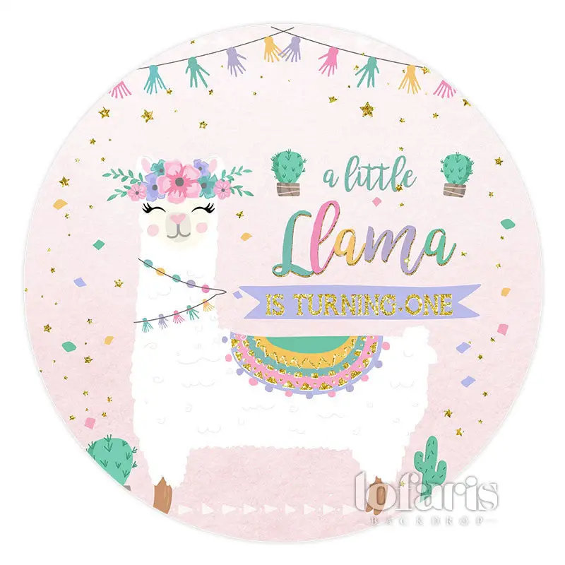 Aperturee A Little Llama Is Turning One Birthday Round Backdrop | Happy Birthday Backdrop | Birthday Curtain Backdrop | Custo...