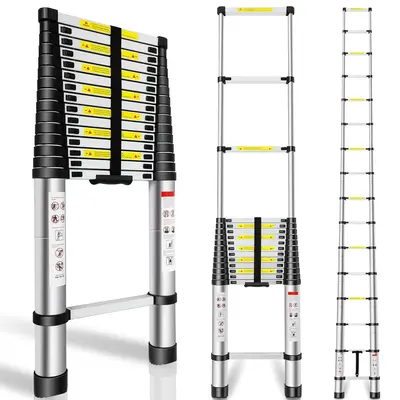 Telescopic extension ladder,aluminium one-touch telescopic folding with non-slip feet,portable multi-purpose indoor outdoor w...