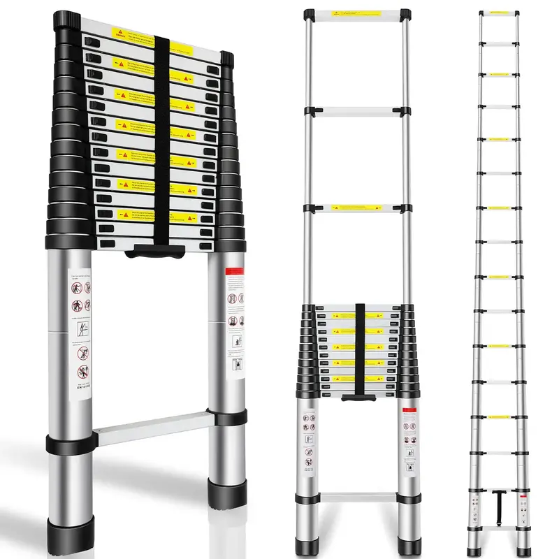 Telescopic extension ladder,aluminium one-touch telescopic folding with non-slip feet,portable multi-purpose indoor outdoor w...