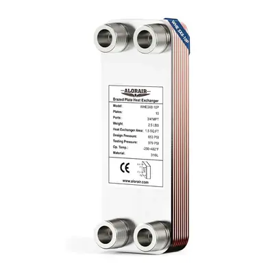 ALORAIR 3x8 Heat Exchanger with 3/4 MPT Port,316L Stainless Steel Water to Water Brazed Plate Heat Exchanger - 10 Plates