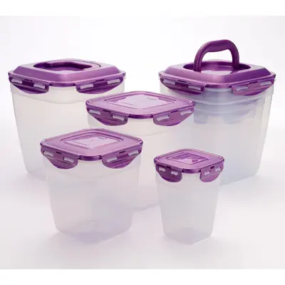 LocknLock 8-Pc Nestable Square Canister Storage Set w/ (2) Handle Lids