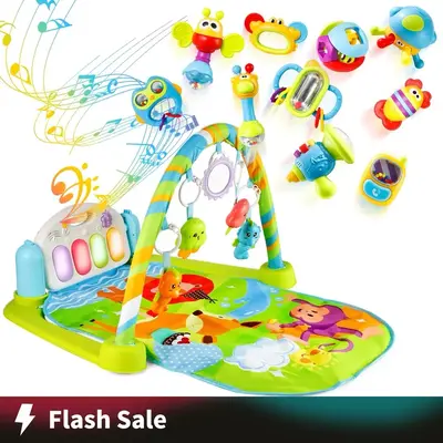 Baby Play Gym with Kick Piano and Musical Toys - Activity Mat with Rattle Maracas for Infant Growth and Fun