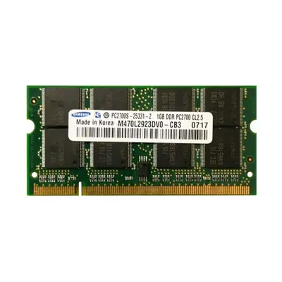 Samsung M470L2923DV0-CB3 | 1GB DDR-333MHz PC2700 Non-ECC Unbuffered SODIMM CL2.5 2Rx8 2.5V 200-Pin Memory Module