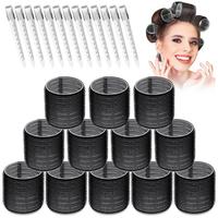 12 Pcs Hair Curlers Rollers, with 12 Pcs Stainless Steel Clips, No Heat Styling Kit, Self Grip Hair Roller for Long Medium Sh...