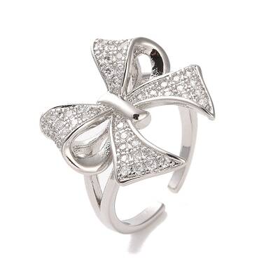 Brass Micro Pave Cubic Zirconia Open Cuff Ring