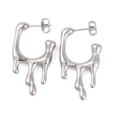 Non-Tarnish Melting Rectangle 304 Stainless Steel Stud Earrings for Women