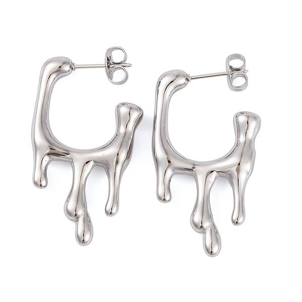 Non-Tarnish Melting Rectangle 304 Stainless Steel Stud Earrings for Women