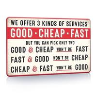 Good Cheap Fast Humorous Funny Metal Sign, 1 Count Retro Style Metal Sign, Creative Wall Art, Wall Decor for Home Office Shop...