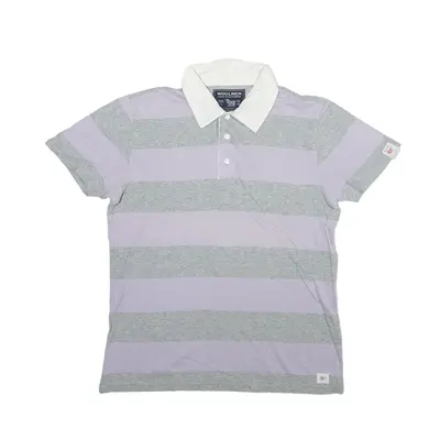 WOOLRICH Polo Shirt Purple Striped Short Sleeve Boys L