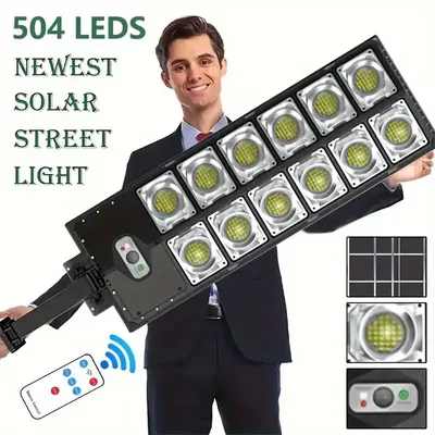 Solar Street Lights - Outdoor Waterproof, 6500K 10000LM, 504 LEDs, Dusk to Dawn, Commercial Flood Light with Motion Sensor an...